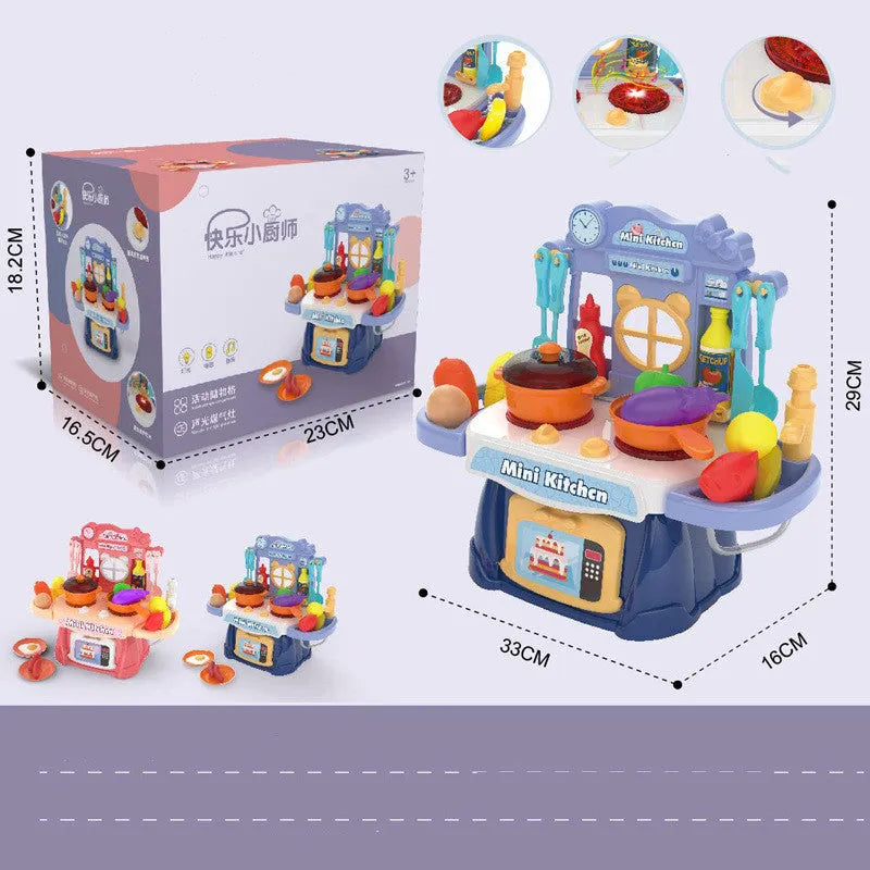 Plastic simulation kitchen toy set for children's pretend cooking play with dining kitchen style