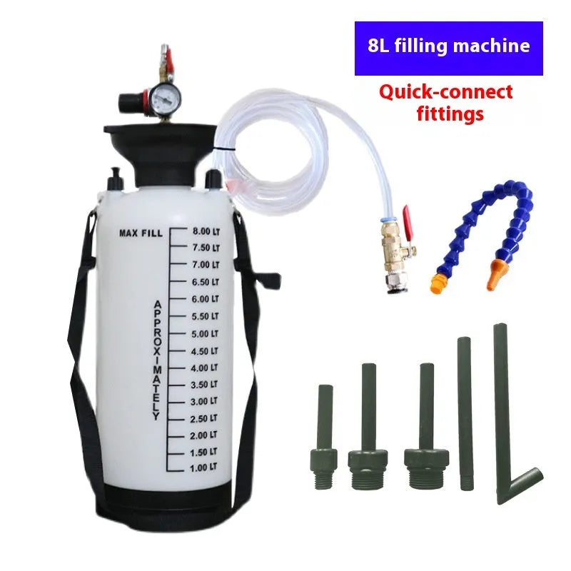 White metal car transmission oil tanker, 5L or 8L, 150 x 80 x 15 mm, with optional connector