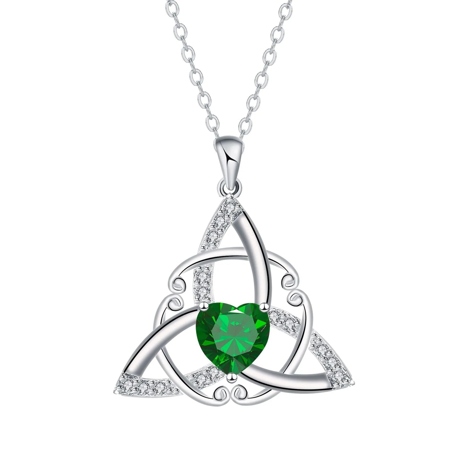 Geometric Celtic knot necklace pendant in copper with electroplated finish showing colour options