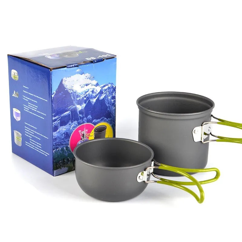 Green DS-101 camping cookware small aluminium pot with lid and mesh bag