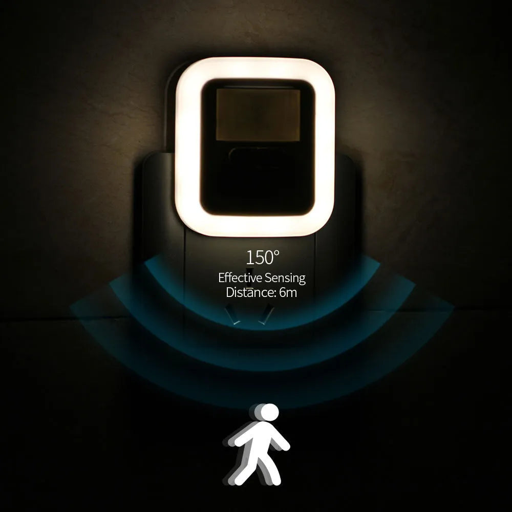 Automatic energy saving LED night light with motion sensor, 8 LEDs, 400LM, 3000K, US or EU plug, ABS housing