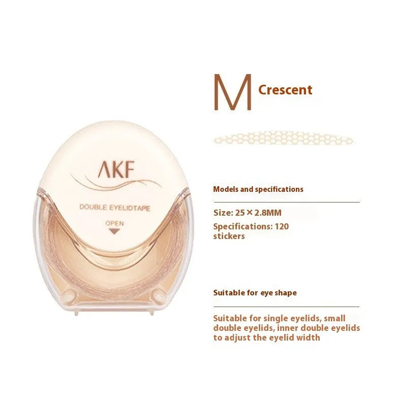 Roll of invisible lace double eyelid stickers showing crescent and olive shape options