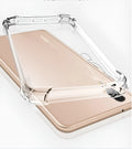 Transparent airbag drop-resistant TPU phone case for a Huawei smartphone on a table.