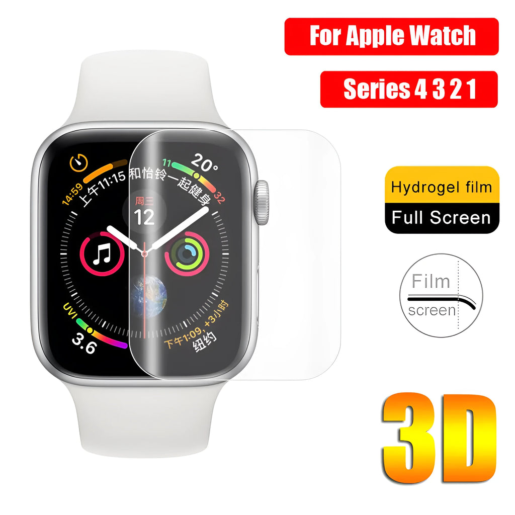 Full coverage hydrogel screen protector for Apple Watch in sizes 38mm 40mm 42mm 44mm