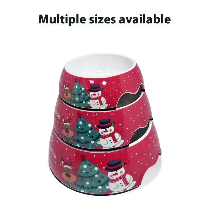 Red Christmas pet bowl with double-layer stainless steel construction in three available sizes