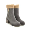 Snow boots with rubber sole and plush lining in black, grey, green, or orange colours