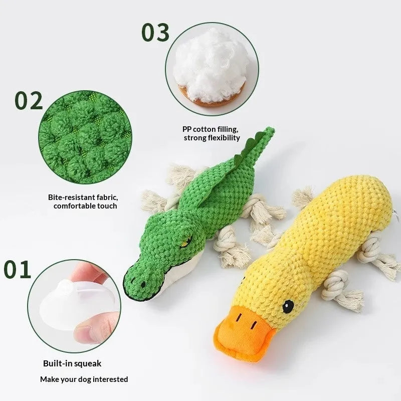 Chewing teeth-cleaning plush pet toy with sound PVC material in crocodile style for dogs