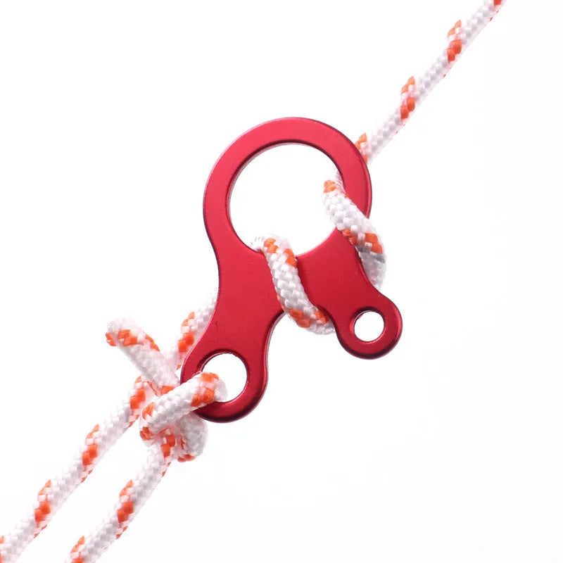 Snail-shaped 3-hole aluminium rope buckle 49x27mm with 8mm and 5mm apertures for 4mm cord
