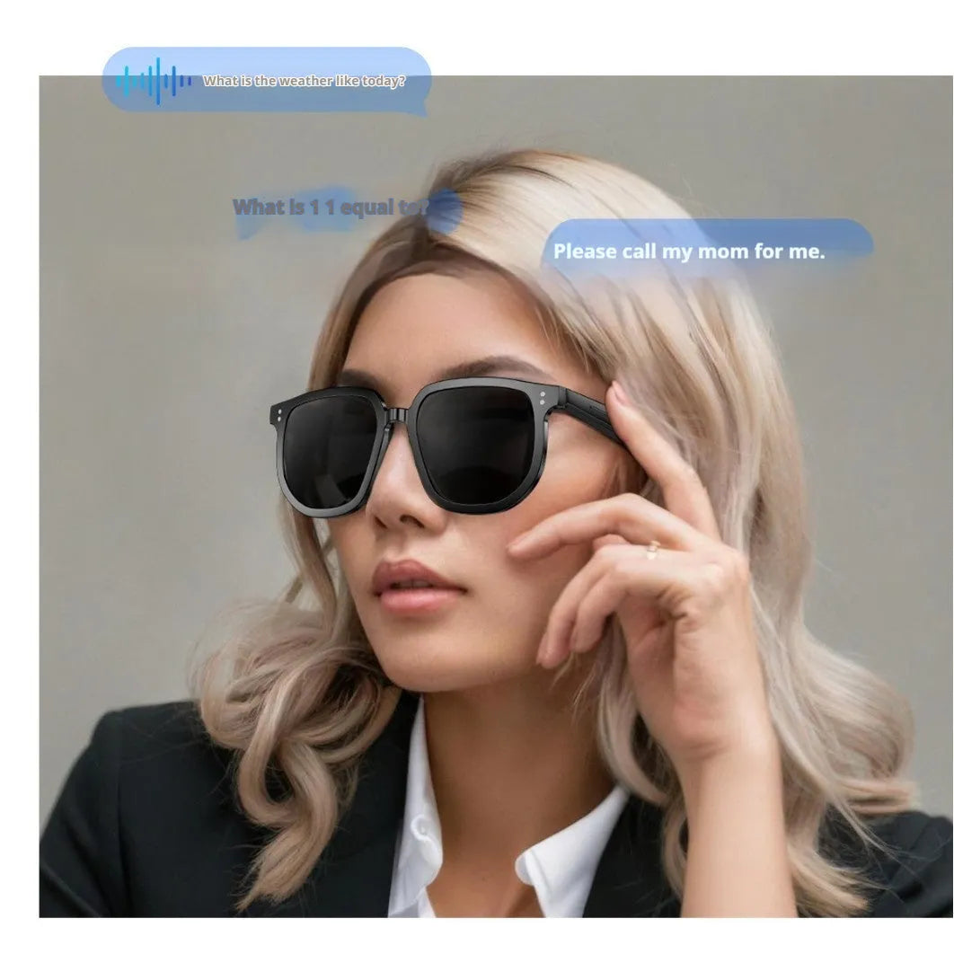 Black PC frame smart glasses with Bluetooth audio call functionality and anti-blue light lenses