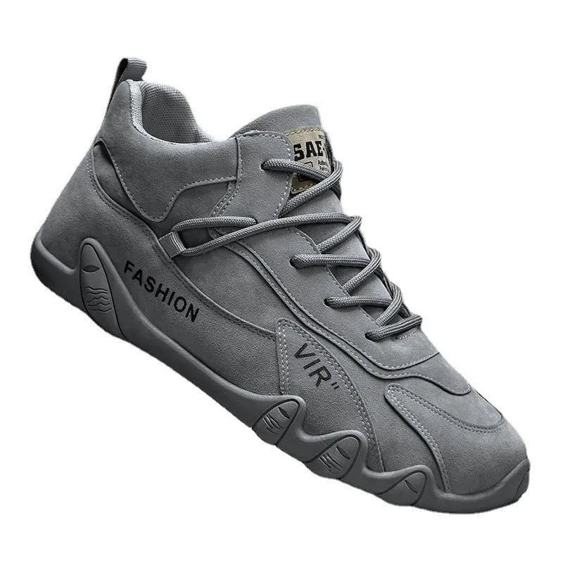 Men's black low-top casual shoes with elastic band and non-slip sole.