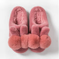 Women's bunny fluffy slippers with rabbit fur upper and floral pattern in winter colours