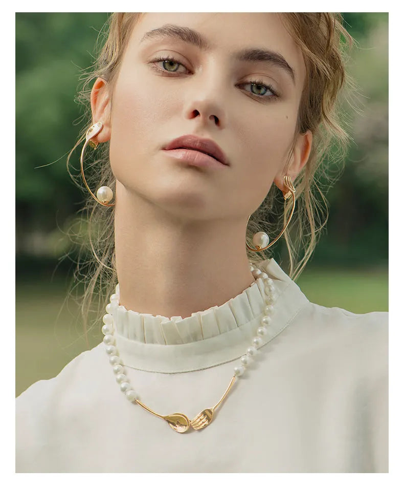 Vintage golden pearl necklace with 925 silver chain and shell beads, adjustable 370mm length plus 20mm extensions