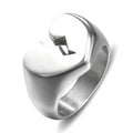 Heart-shaped polished titanium steel ring with Guanyin and auspicious clouds, unisex, sizes 5-10