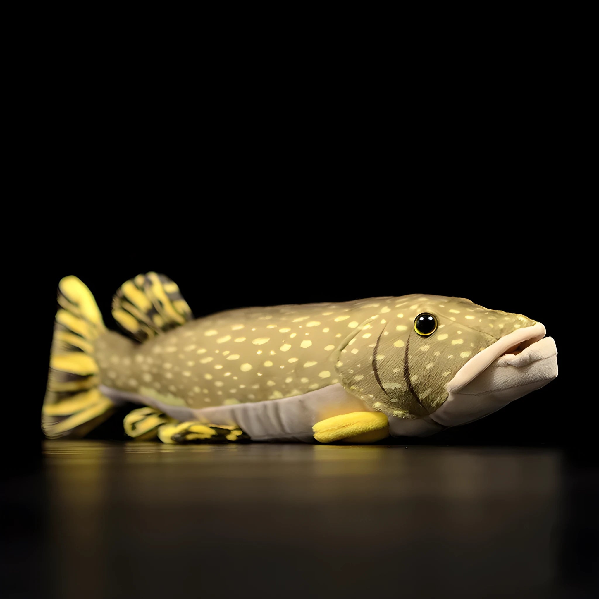 Cute pike doll plush toy in picture colour, 45cm long with soft crystal material and rubber particles
