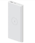 White and Black coloured 10000mAh portable power bank with wireless charging pad and USB ports.