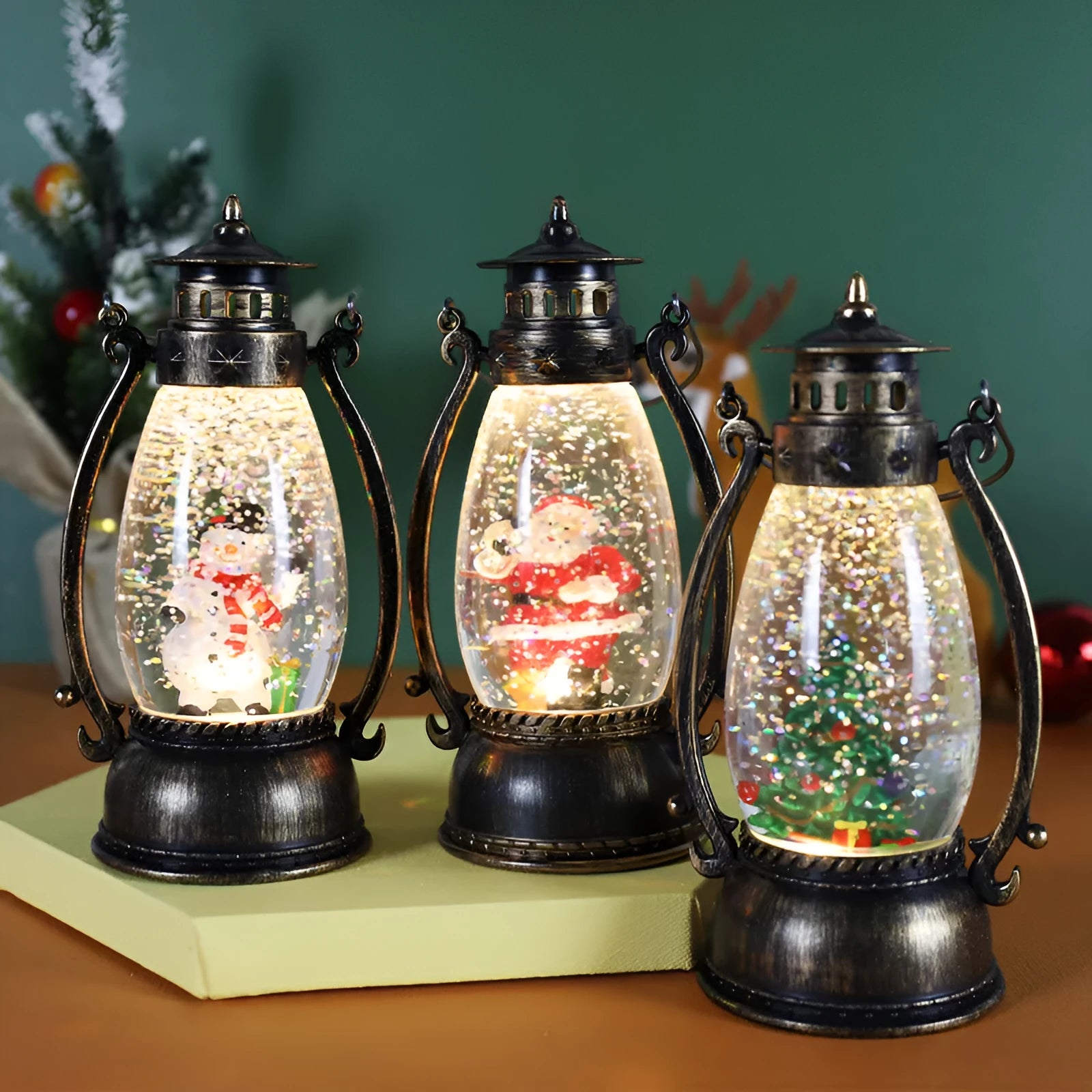Plastic crystal ball Christmas oil lamp desktop decoration showing snowman and elderly design options