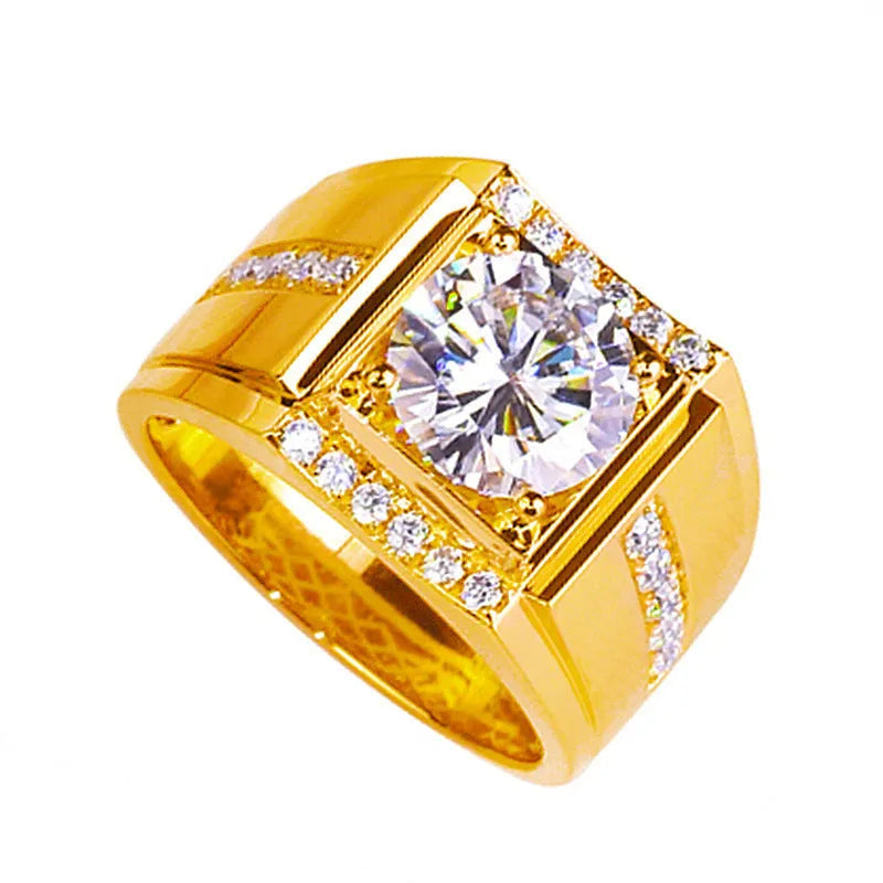 Men's adjustable opening ring with geometric diamond design in rose gold, gold, or platinum electroplated finish