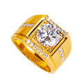Men's adjustable opening ring with geometric diamond design in rose gold, gold, or platinum electroplated finish