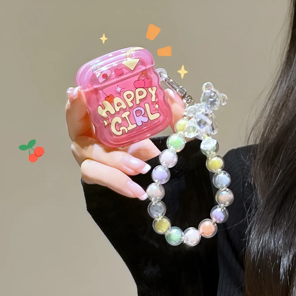 Pink cherry earphone cover for AirPods 1 2 3 Pro and Pro 2 charging case