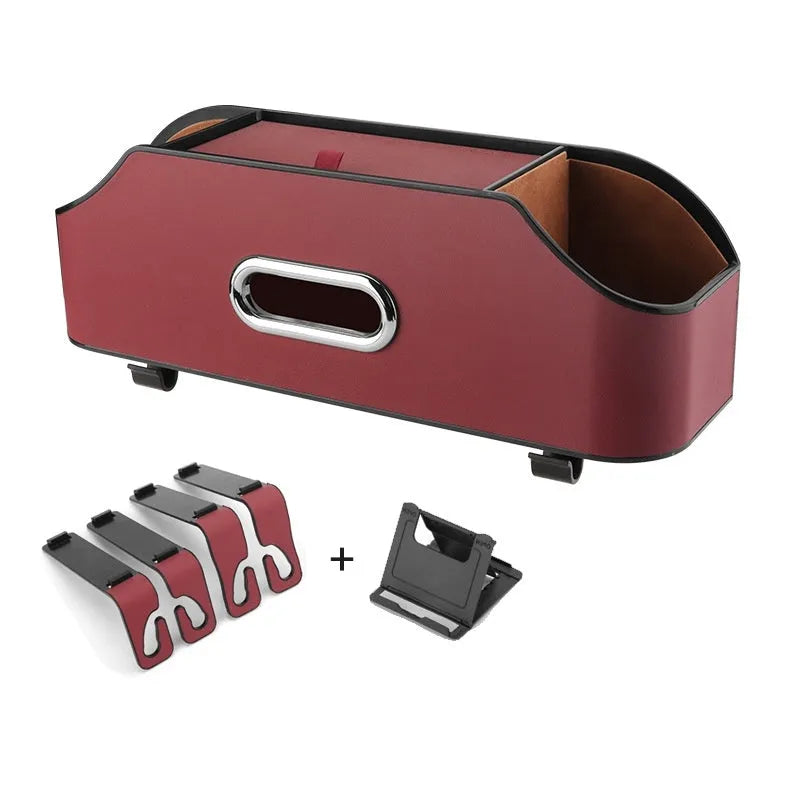 Genuine leather car tissue box holder with suspended mounting in multiple colour options