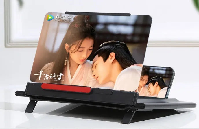 12-inch pull-out mobile phone screen amplifier with bracket in black or white colour options