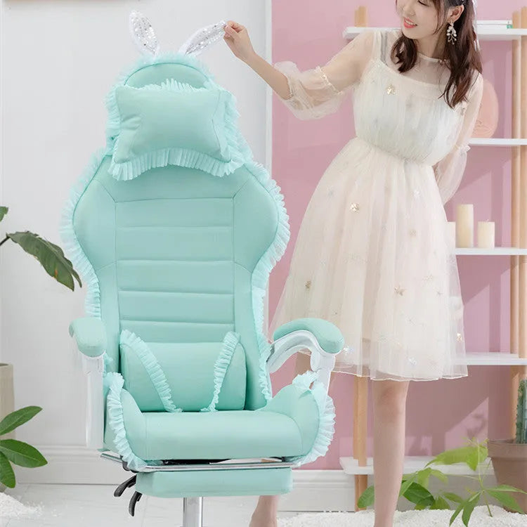 Steel and nylon gaming chair in a solid colour, available in yellow, green, pink or white with optional footrest
