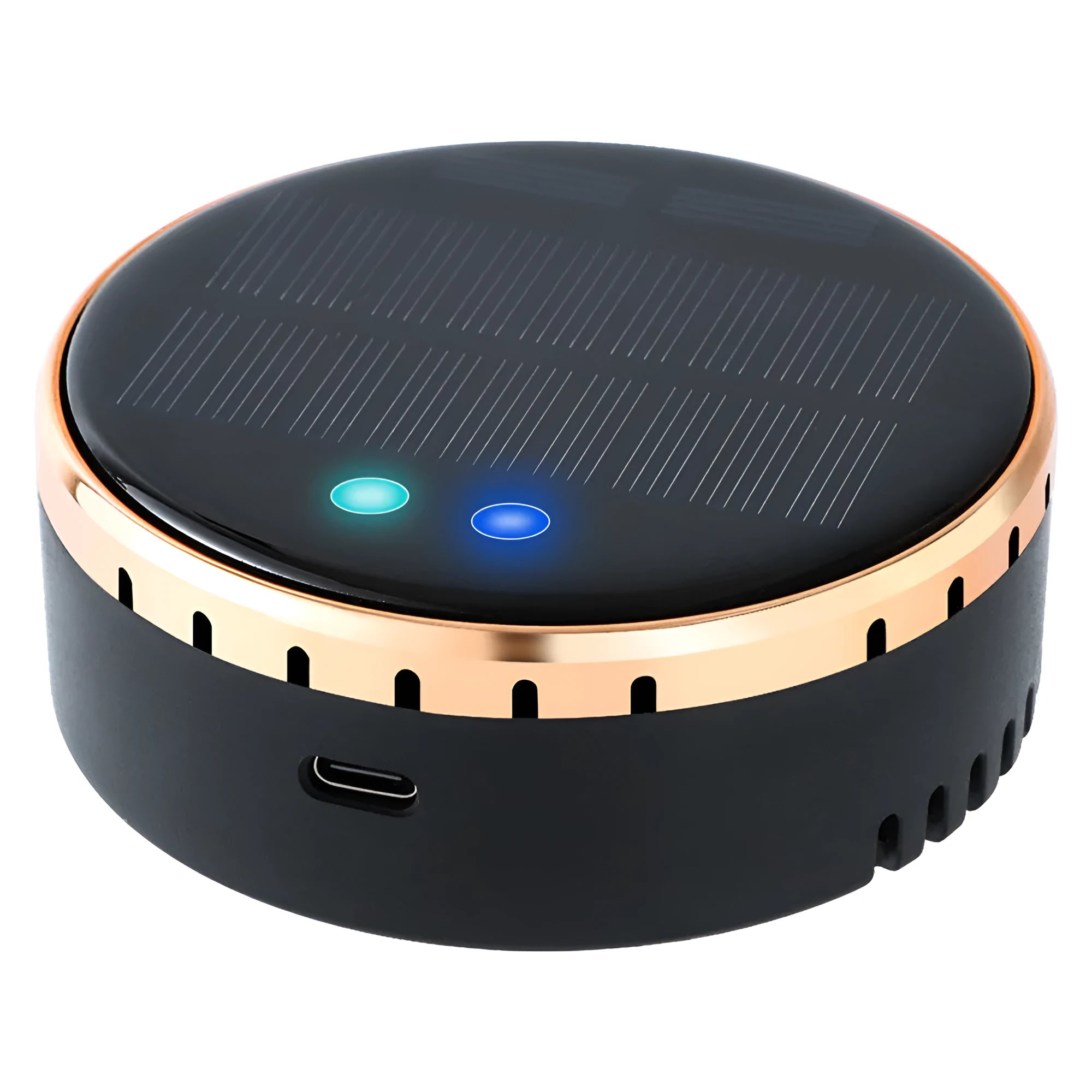 Black solar-powered car air humidifier mounted on a vehicle air vent.