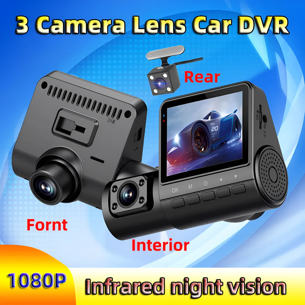 Black car recorder with 1080P HD recording, 170-degree wide-angle lens, and touch controls