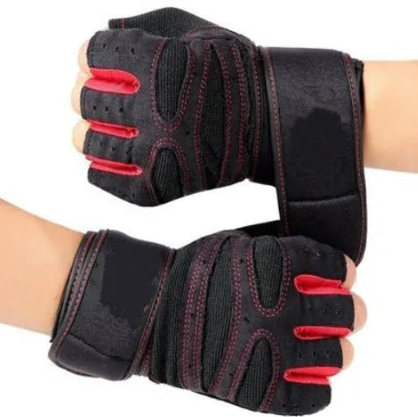 Half finger gym gloves in black fleece with elastic wrist for climbing and cycling sports