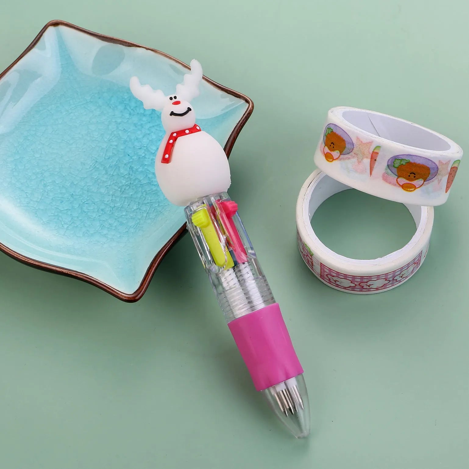 11cm Christmas four-colour ballpoint pen with press button and festive designs