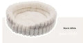 Round plush cat bed in 40cm, 50cm, or 60cm diameter with 15cm height, available in white, grey, pink, and khaki.