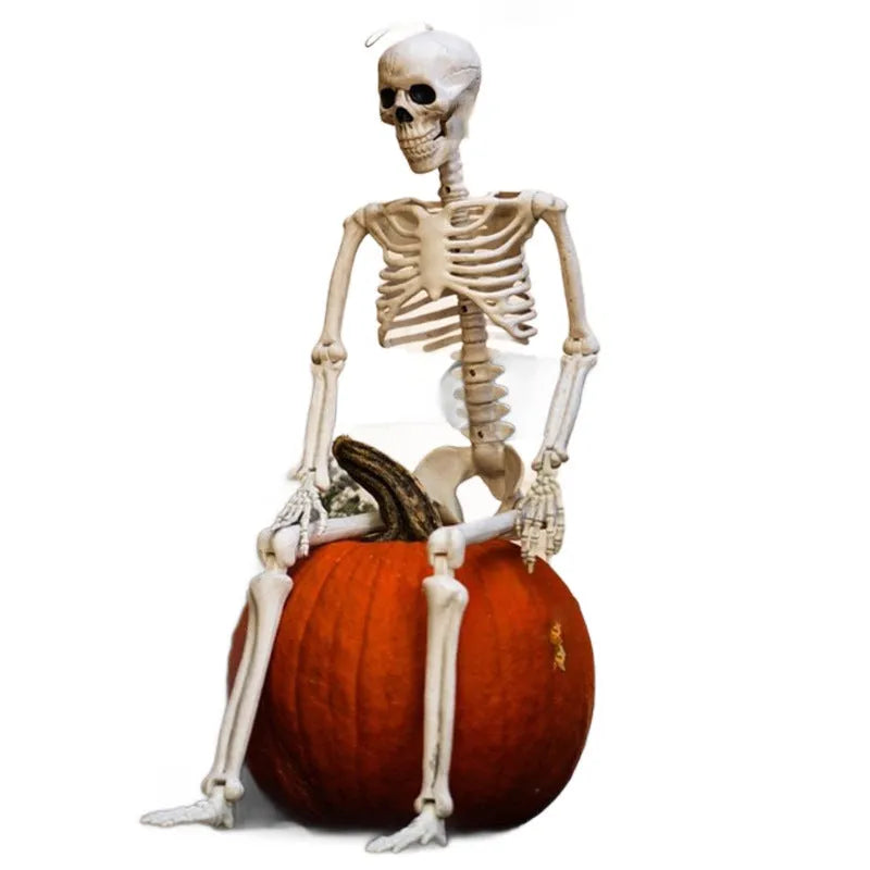 90cm tall posable plastic skeleton model for Halloween decoration displayed in a dynamic pose.