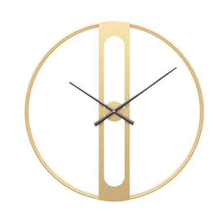 50 cm round metal wall clock on a wall in black and gold colour options