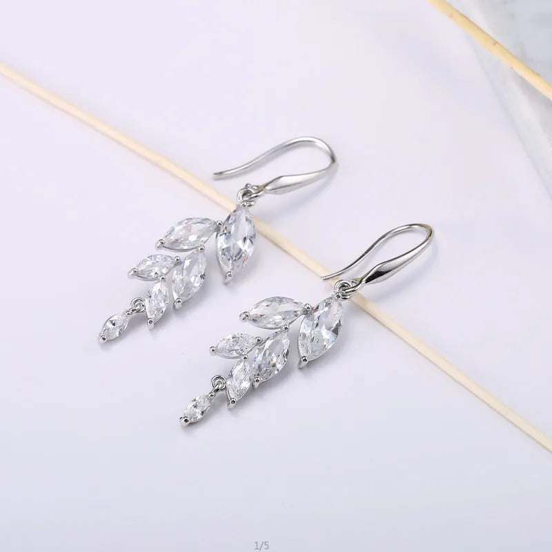 Fashion leaf earrings with zircon accents in coloured rose gold electroplating finish