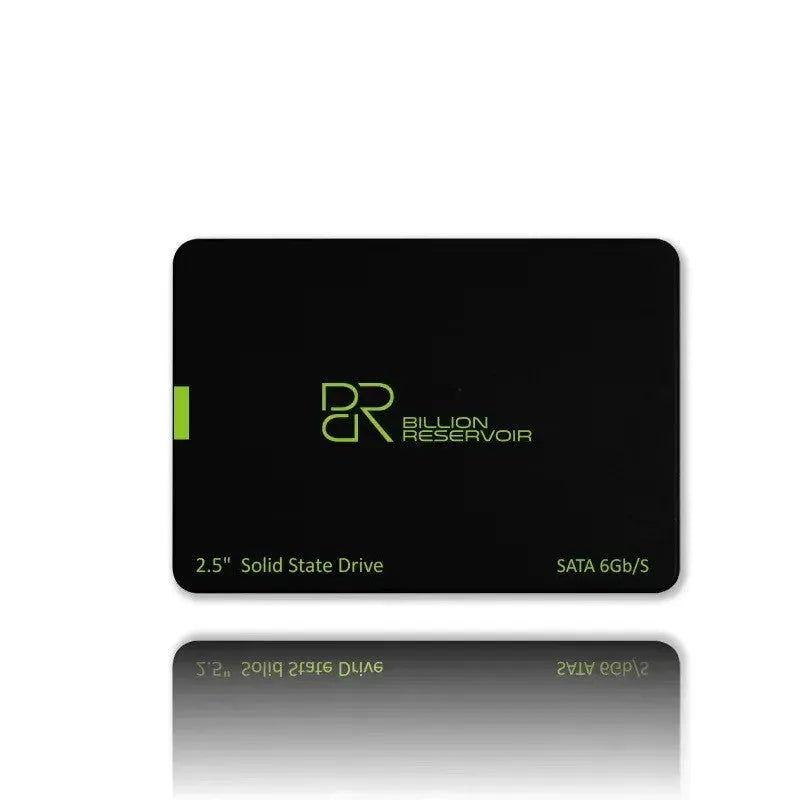 Black 2.5-inch solid state drive with SATA interface showing capacity options from 128GB to 2TB