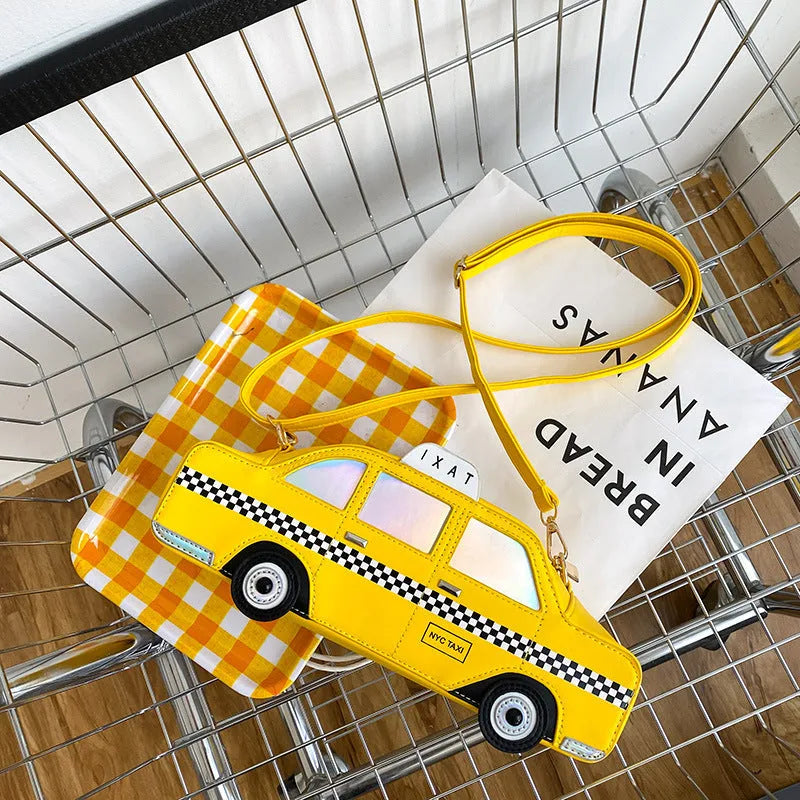 Yellow PU messenger bag with letter print horizontal square shape shoulder bag for women