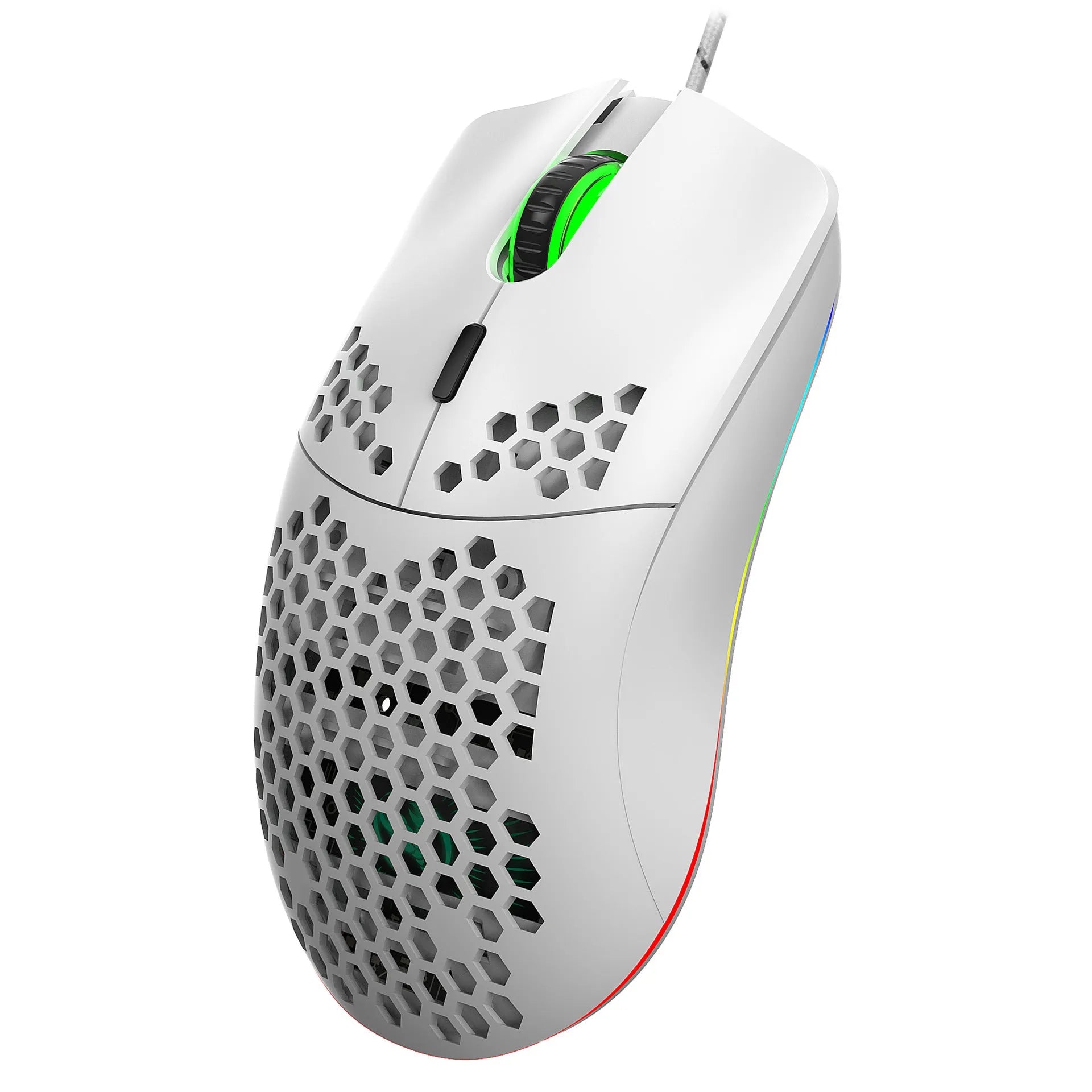 J900 lightweight honeycomb shell wired RGB gaming mouse in black with 6 programmable buttons and 150cm USB cable