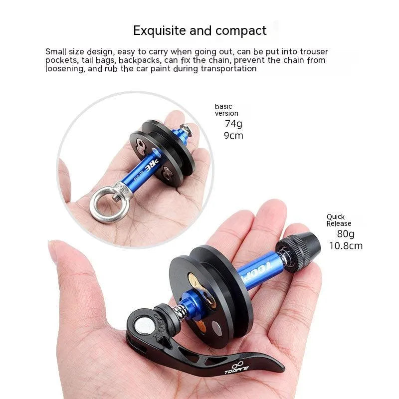 Aluminium alloy bicycle chain holder tool showing three format options