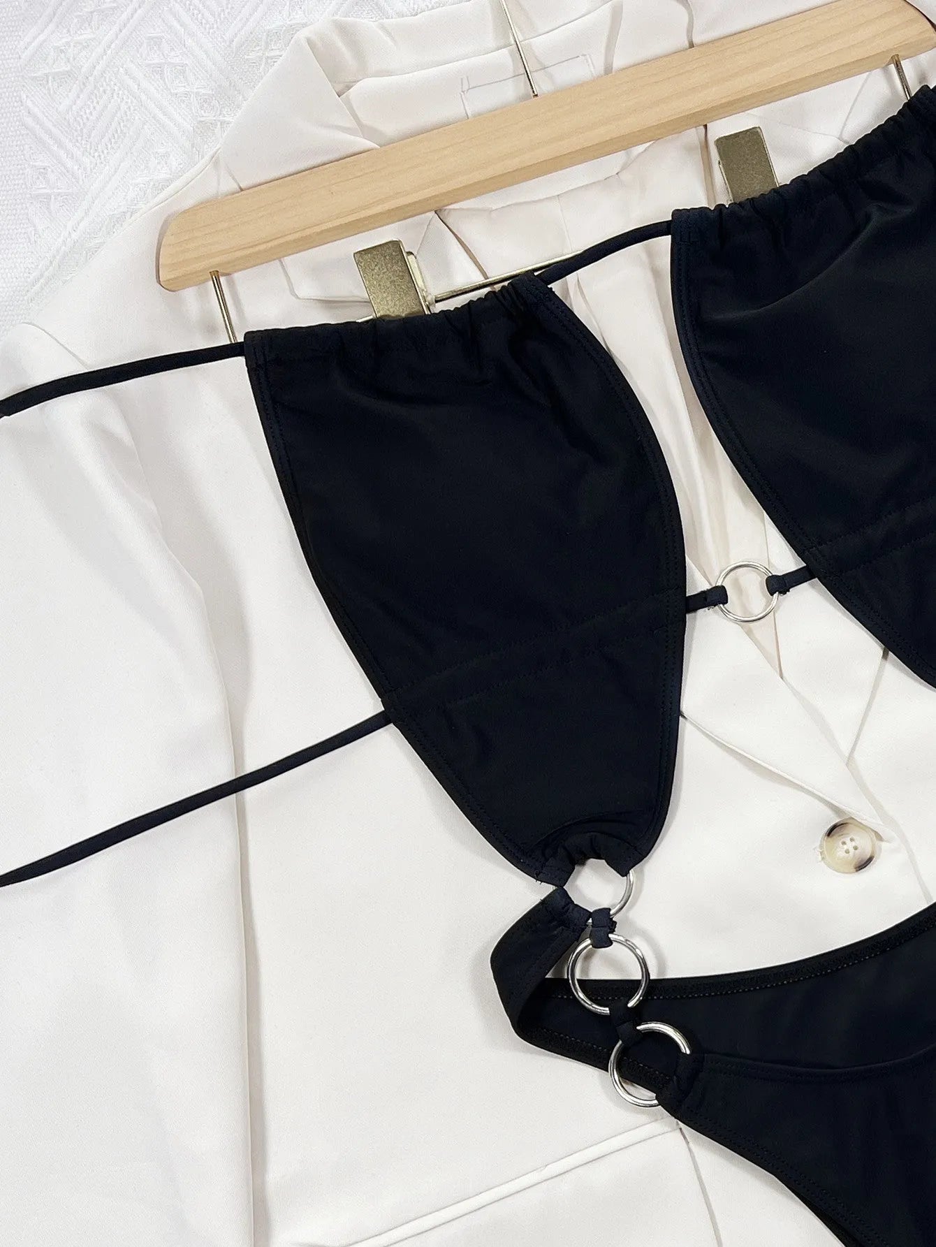 Steel Ring black solid colour women's one-piece sleeveless swimsuit