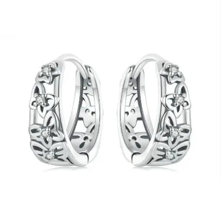 Sterling silver retro hollow butterfly zircon earrings with 14mm height