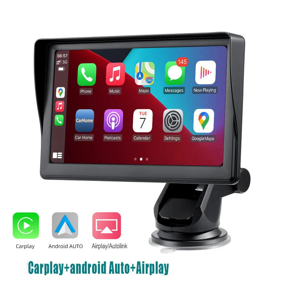 7-inch portable car smart display with retractable bracket showing wireless Carplay interface on screen