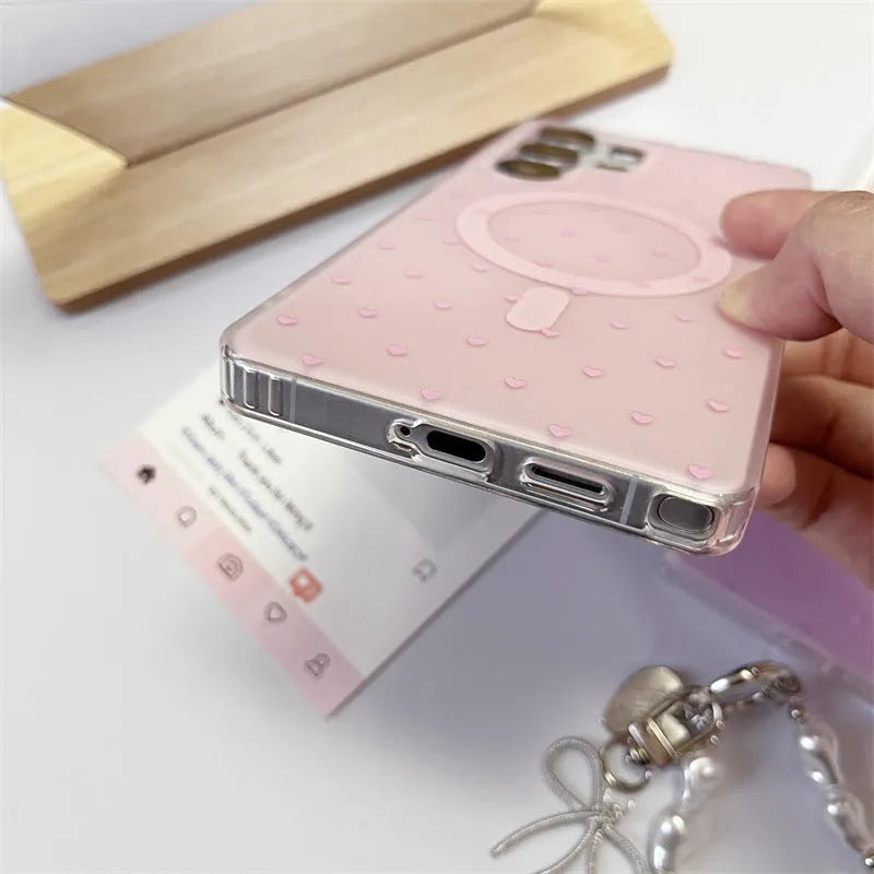 Samsung magnetic soft TPU phone case small love design for S23 Ultra blue background love pattern