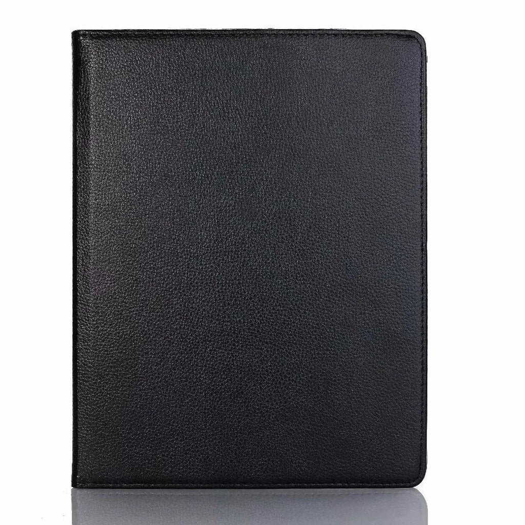 iPad rotating protective sleeve in imitation leather clamshell case showing multiple colour options