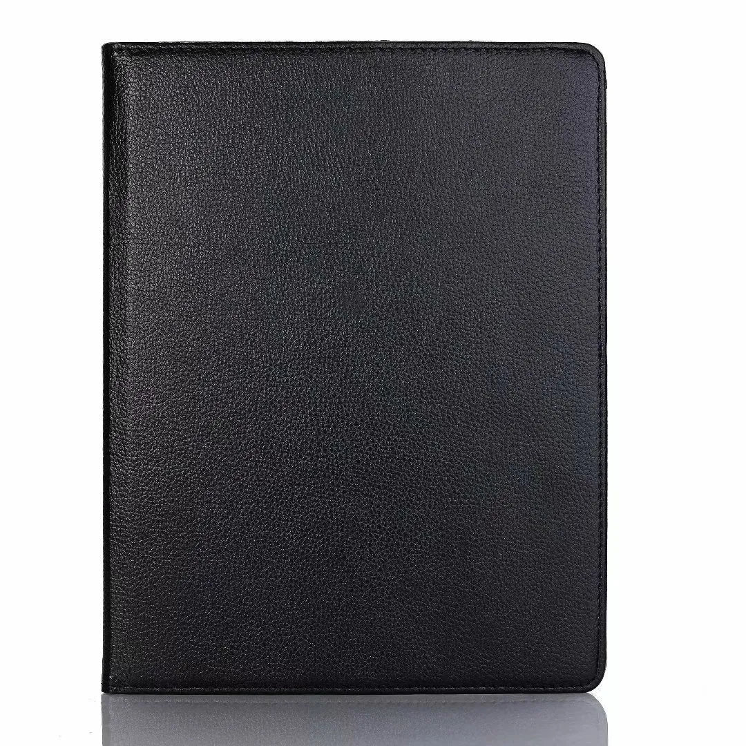 iPad rotating protective sleeve in imitation leather clamshell case showing multiple colour options