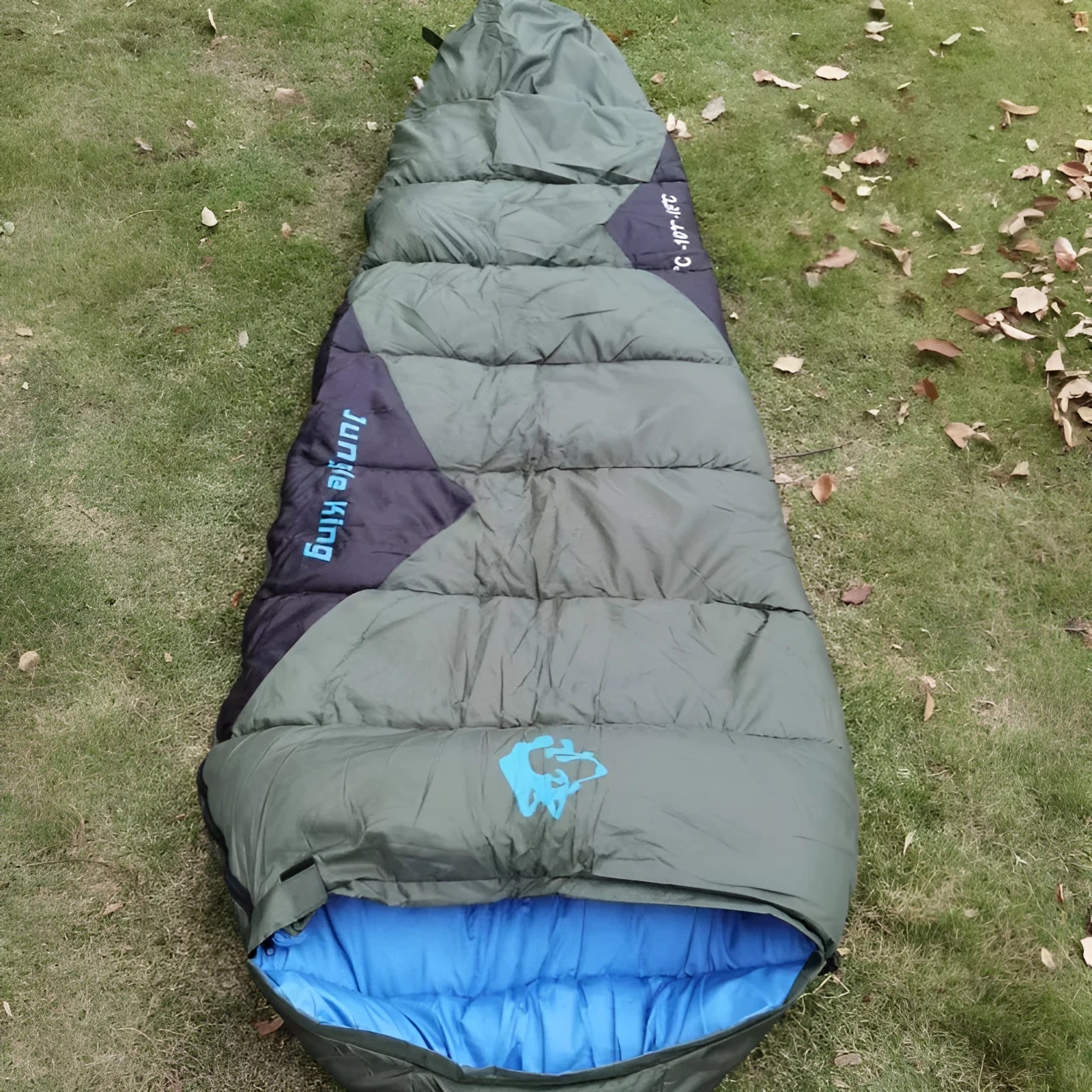 Cotton sleeping bag with compression sack in various colour options including brown and army green