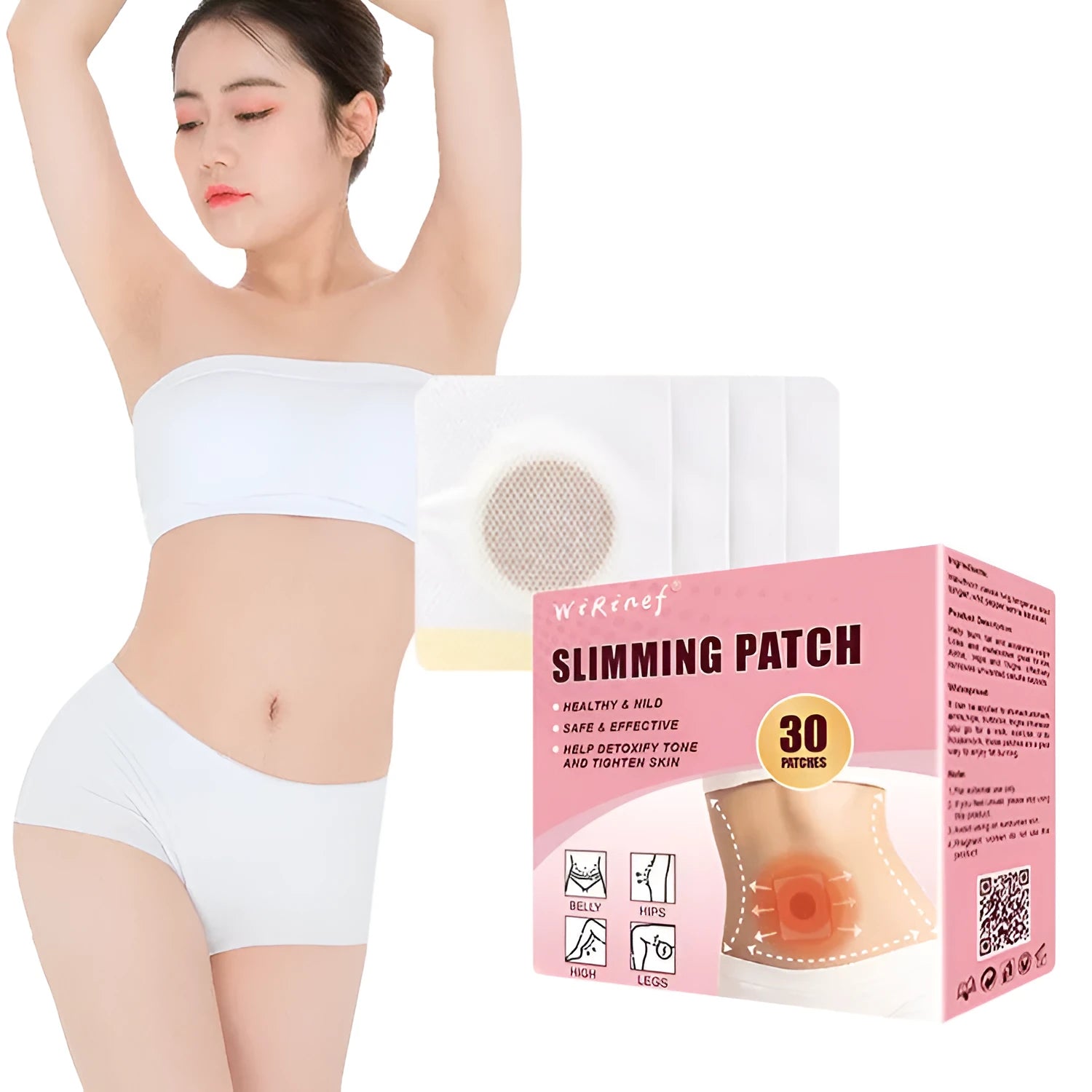 Box of 30 belly button stickers, navel patch type WR9, adhesive patches in packaging