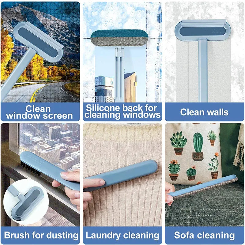 4-in-1 multifunctional hair removal brush with flannel surface and detachable handle for cleaning pet hair from screens and upholstery
