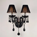 European double-head crystal wall lamp in black finish, 340mm diameter by 430mm height, for living room or dining room