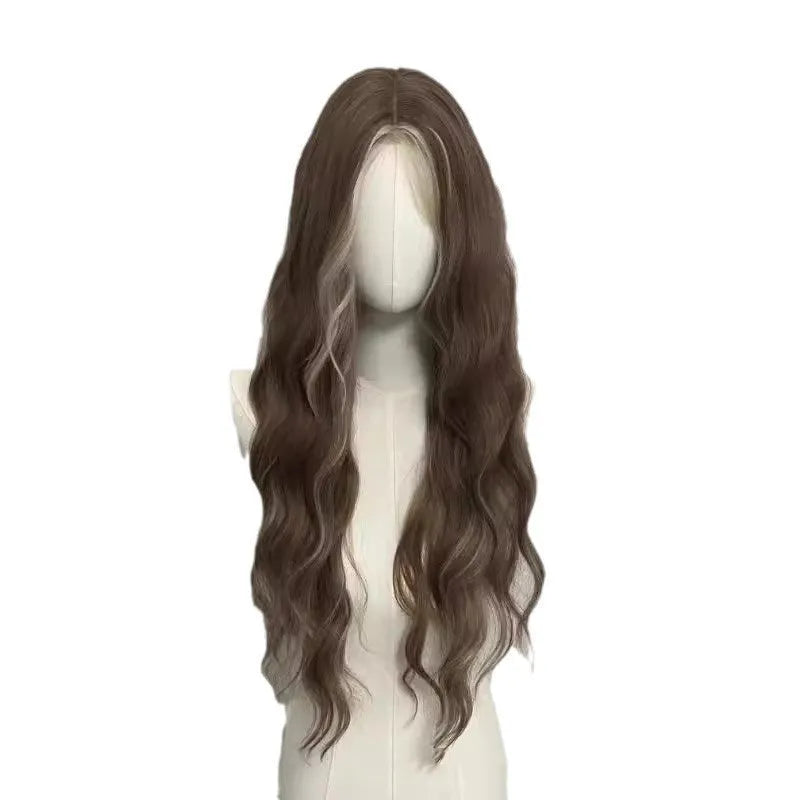 Long curly lace front wig in gray and gold dyed colour for ladies