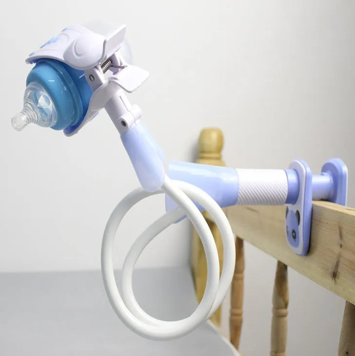 Extended baby feeding bracket with 1.05 metre pole in blue and pink colours